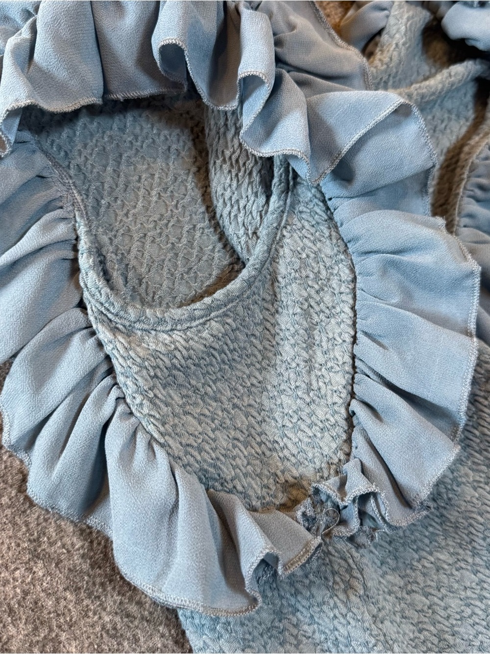 GiGio Women’s Dusty Blue Top Textured Knit Ruffle V-Neck Boutique Blouse Large - Picture 16 of 16